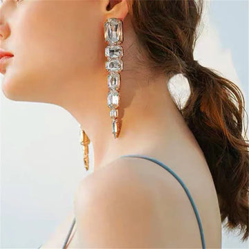 DAIIIBABYYY  -  Long Tassels Square Crystal Drop Earrings Personality Vintage Hyperbole Dangle Earrings For Women Banquet Jewelry